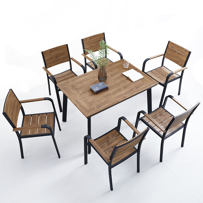 1 bàn vuông dài 6 ghế Bộ bàn ghế ăn ngoài trời gỗ nhựa XH007