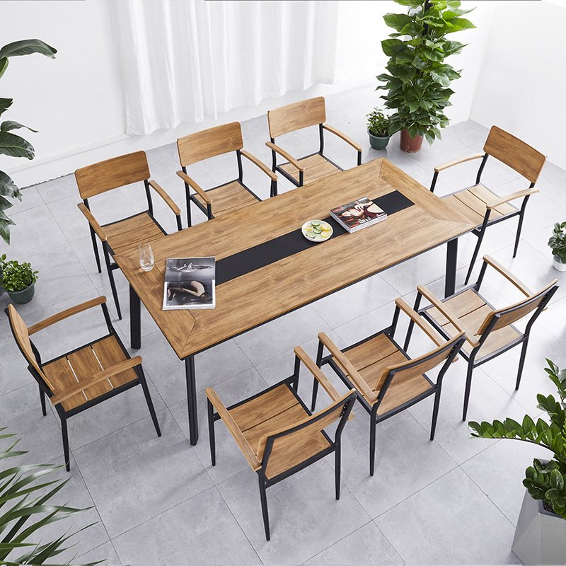 1 bàn dài 6 ghế gỗ cao cấp Bộ bàn ghế ăn ngoài trời gỗ nhựa XH007